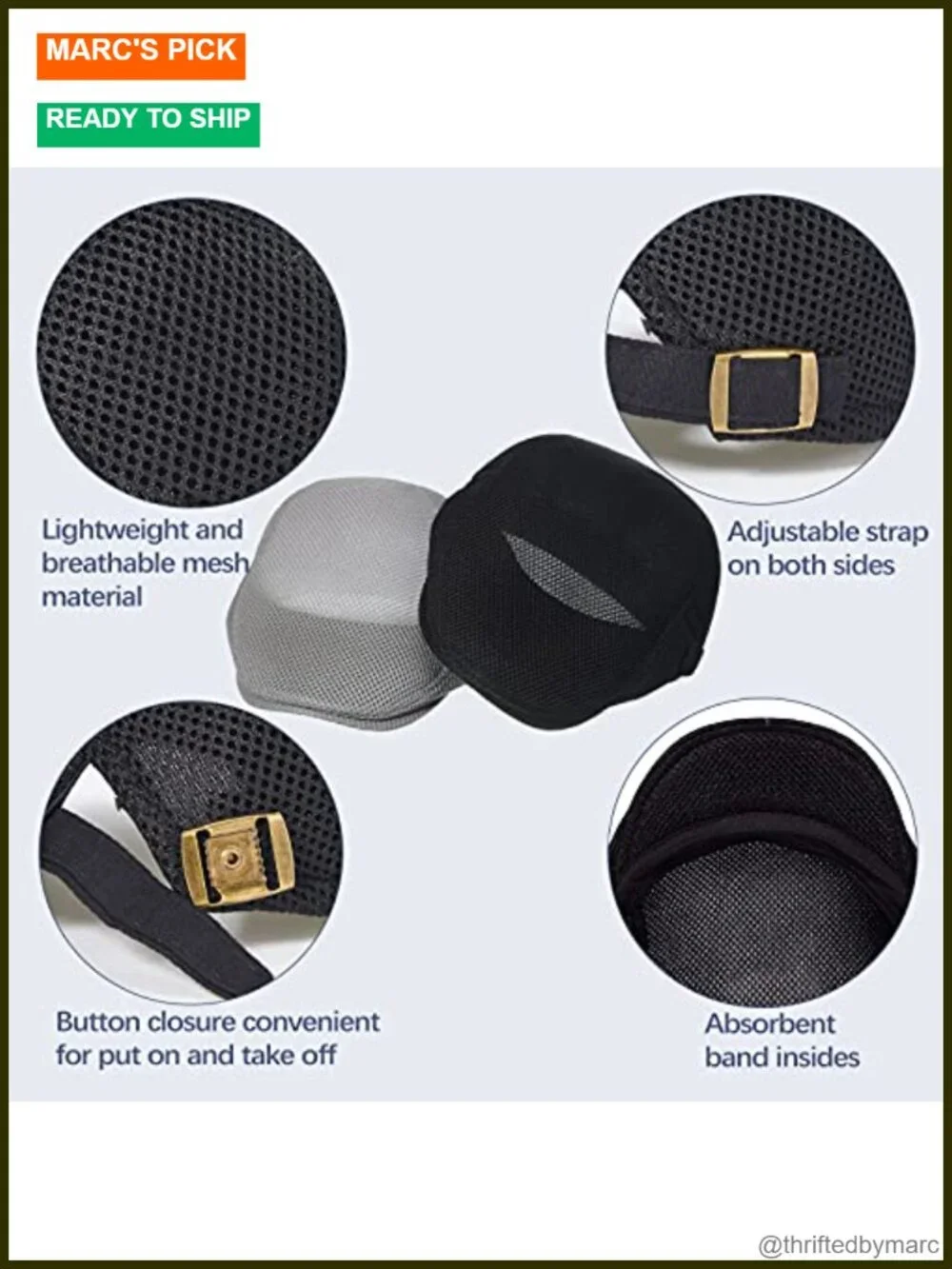 3 Pack Mesh Newsboy Cap Adjustable Summer Breathable Hat Cabbie Flat Hat